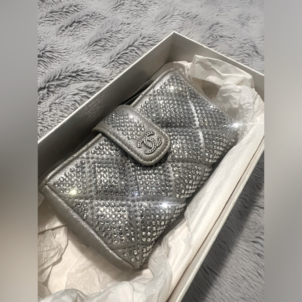 Silver all Svarovski crystals mini “phone holder” CHANEL